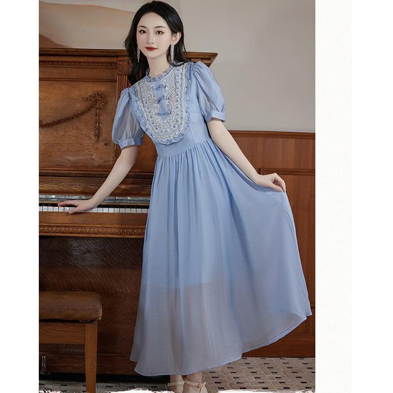 【華莎の城シリーズ】★ワンピース★ ドレス スウィート 可愛い 通勤 結婚式 デート 夏服 ブルー 青い - ChinChic