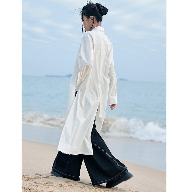 【大青龍肆シリーズ】★チャイナ風シャツ★ ロングシャツ トップス 無地 オリジナル シンプル 合わせやすい 白 - ChinChic