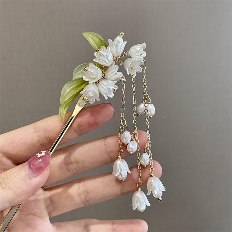 【妙飾佳人シリーズ】★チャイナ風髪飾り 簪★ レディースアクセサリー フリンジ すずらん 花 花火大会 お祭り - ChinChic