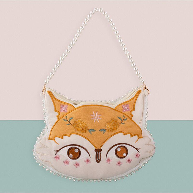 【猫小姐シリーズ】★超動物バッグ★ 狐 可愛い 刺繍 手作り オリジナル ショルダーバッグ 真珠 スウィート プレゼント パーティー - ChinChic