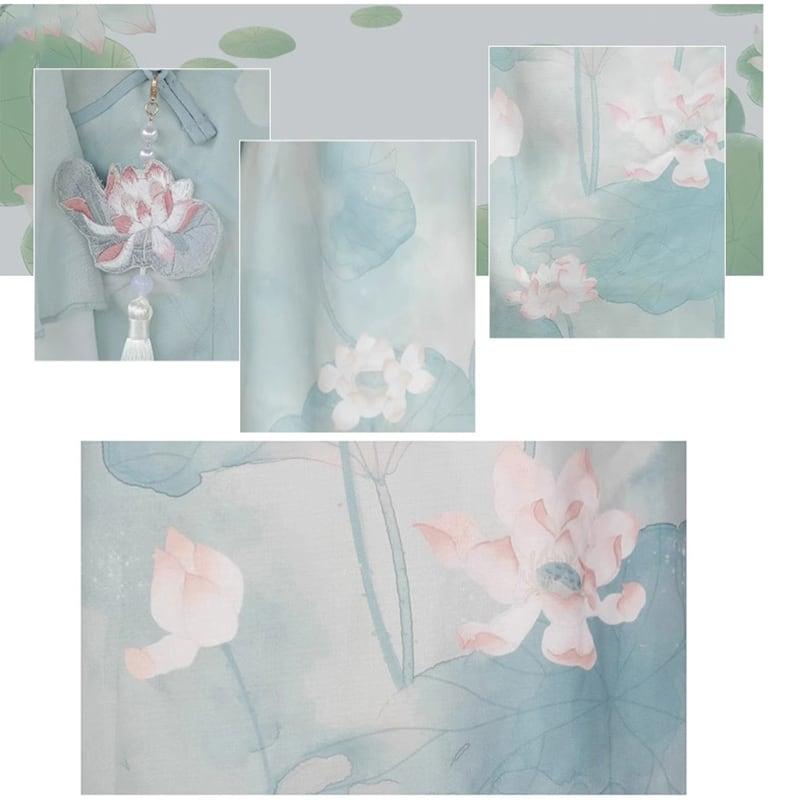 【楓竹---青荷シリーズ】★チャイナ風ワンピース★ 漢服ワンピース 中華服 可愛い プリント 気質アップ - ChinChic