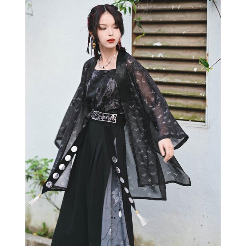 【古怪舍---卯兔シリーズ】★チャイナ風法被★ トップス シフォン 薄い ブラック 黒い 夏服 合わせやすい - ChinChic