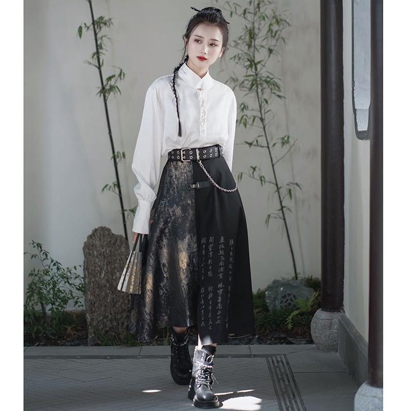 ✿新作!【卿棠---雲中君シリーズ】★チャイナ風シャツ★ 長袖シャツ 刺繍 中華服 合わせやすい 男女兼用 メンズ ホワイト 白い - ChinChic
