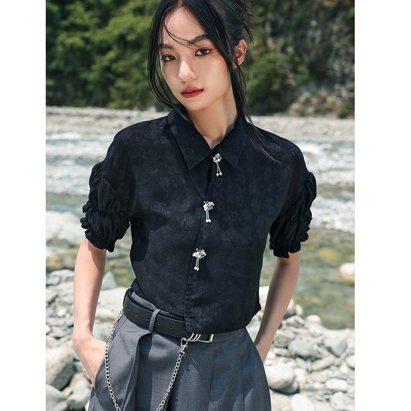 【大青龍肆シリーズ】★チャイナ風トップス★ チャイナ風シャツ 半袖シャツ デザイン性有り 着痩せ ミニ丈 - ChinChic