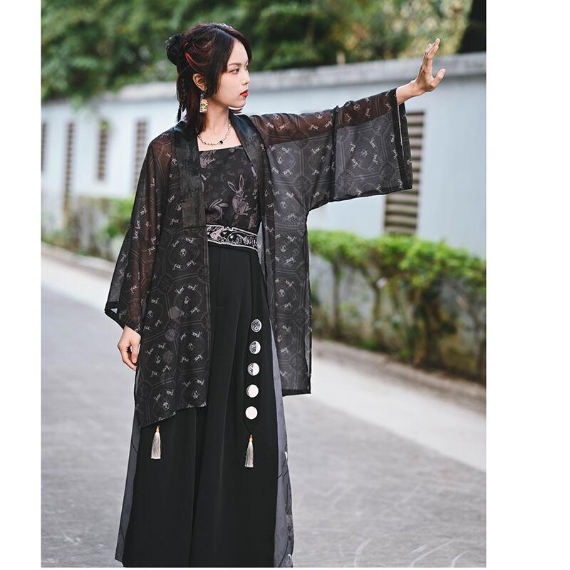 【古怪舍---卯兔シリーズ】★チャイナ風法被★ トップス シフォン 薄い ブラック 黒い 夏服 合わせやすい - ChinChic