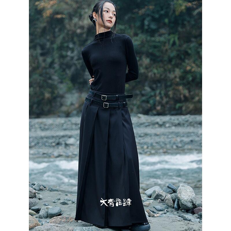 【大青龍肆シリーズ】★チャイナ風スカート★ ベルト付き ボトムス ブラック 黒い 高見せ 着やせ 気質アップ - ChinChic