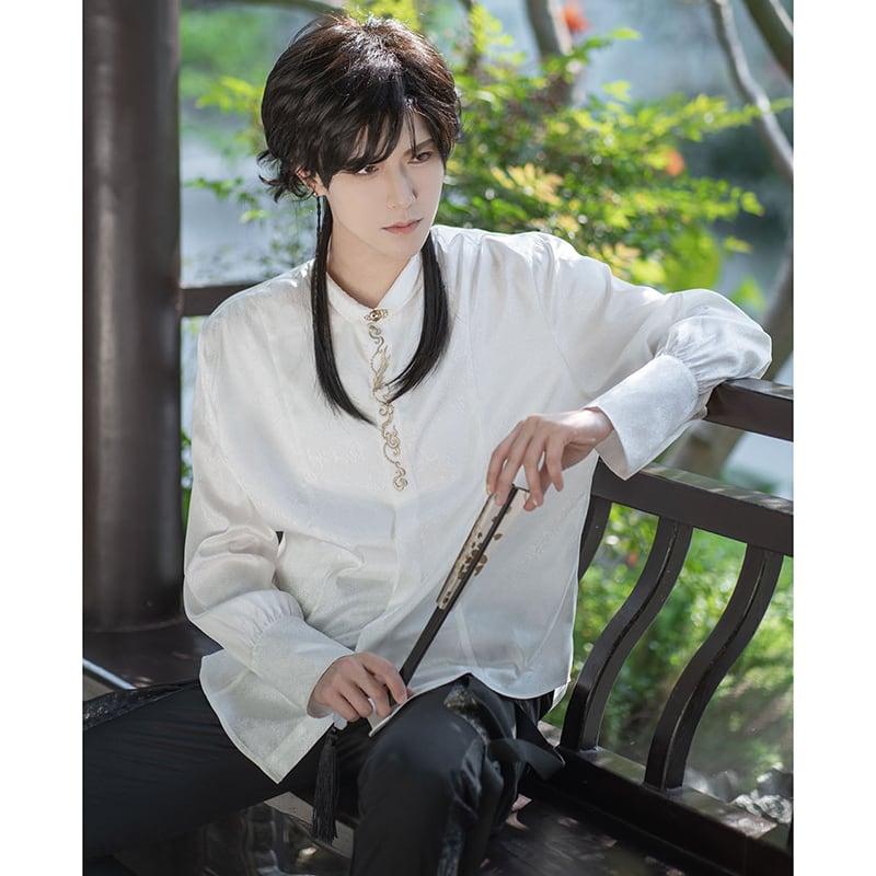 ✿新作!【卿棠---雲中君シリーズ】★チャイナ風シャツ★ 長袖シャツ 刺繍 中華服 合わせやすい 男女兼用 メンズ ホワイト 白い - ChinChic
