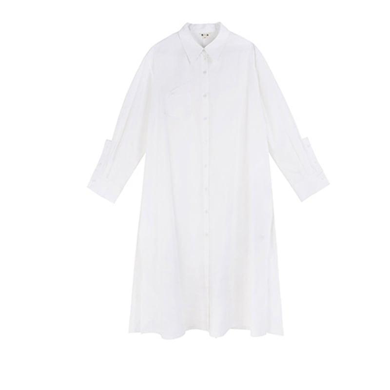 【大青龍肆シリーズ】★チャイナ風シャツ★ ロングシャツ トップス 無地 オリジナル シンプル 合わせやすい 白 - ChinChic