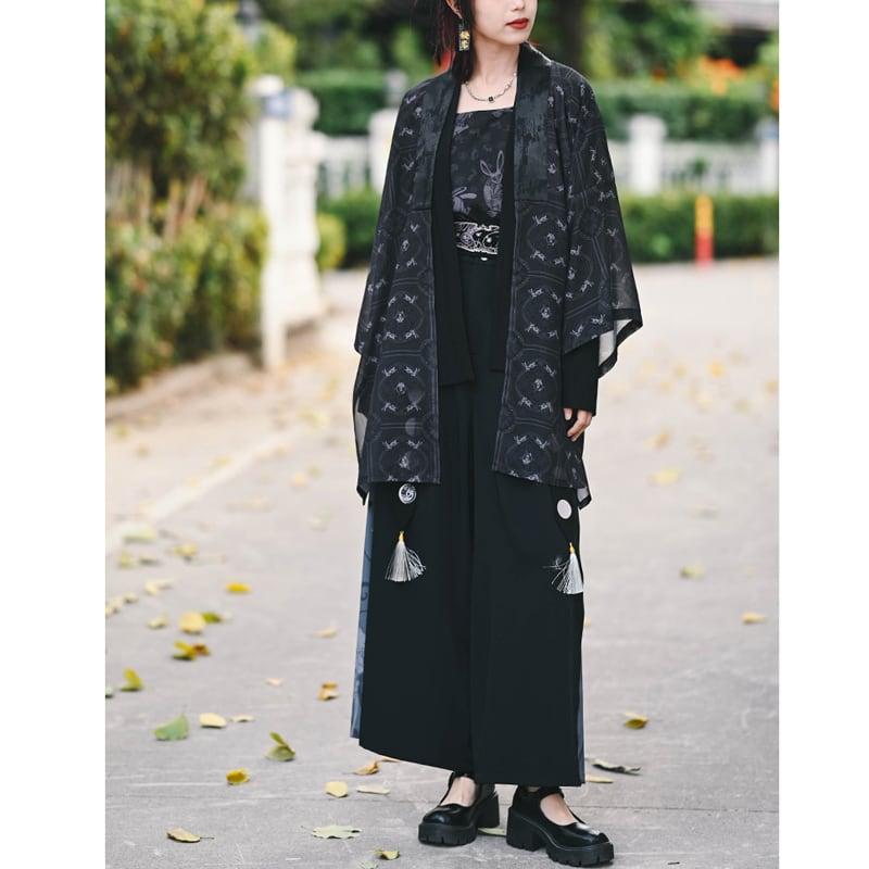 【古怪舍---卯兔シリーズ】★チャイナ風法被★ トップス シフォン 薄い ブラック 黒い 夏服 合わせやすい - ChinChic