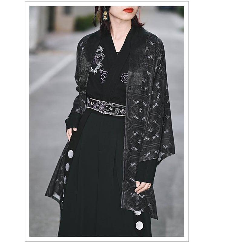 【古怪舍---卯兔シリーズ】★チャイナ風法被★ トップス シフォン 薄い ブラック 黒い 夏服 合わせやすい - ChinChic