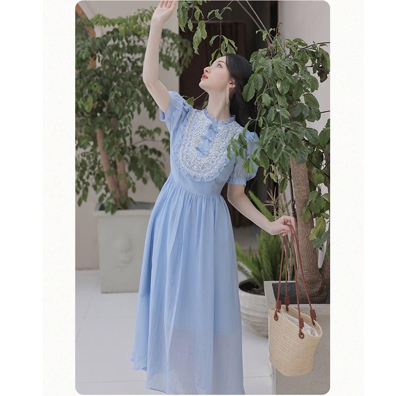 【華莎の城シリーズ】★ワンピース★ ドレス スウィート 可愛い 通勤 結婚式 デート 夏服 ブルー 青い - ChinChic