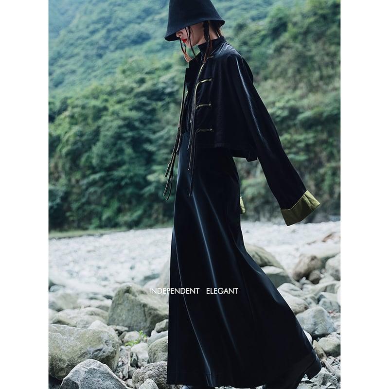 【大青龍肆シリーズ】★チャイナ風アウター★ レトロ ショート丈 合わせやすい ブラックチャイナボタン - ChinChic