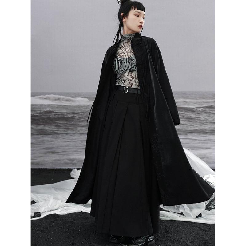 【大青龍肆シリーズ】★チャイナ風スカート★ ベルト付き ボトムス ブラック 黒い 高見せ 着やせ 気質アップ - ChinChic