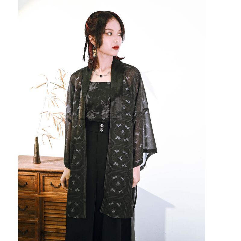 【古怪舍---卯兔シリーズ】★チャイナ風法被★ トップス シフォン 薄い ブラック 黒い 夏服 合わせやすい - ChinChic