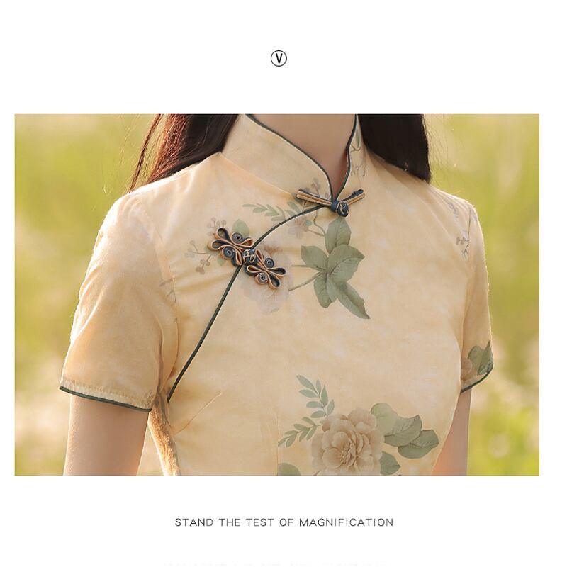 【荷戀情シリーズ】★チャイナドレス★ 花柄ワンピース 中華服 気質アップ ロング丈 パーティー 結婚式 - ChinChic