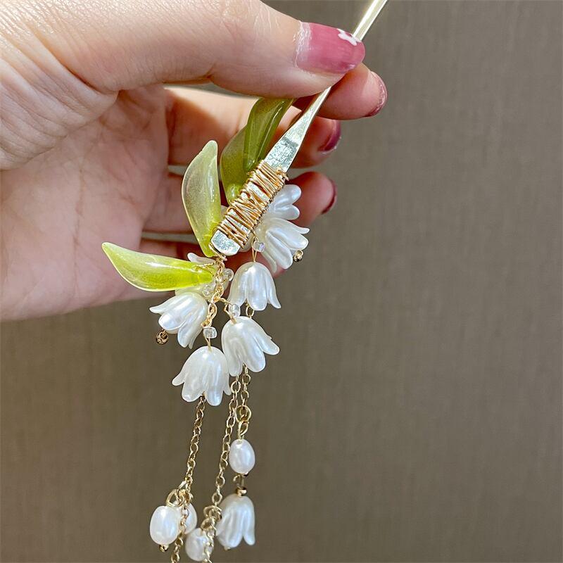 【妙飾佳人シリーズ】★チャイナ風髪飾り 簪★ レディースアクセサリー フリンジ すずらん 花 花火大会 お祭り - ChinChic