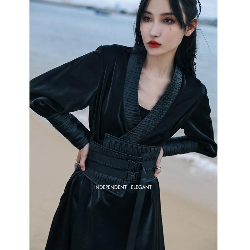 【大青龍肆シリーズ】★ベルト★ 帯 小物 飾り物 合わせやすい PU ブラック 黒い 個性的 デザイン性有り - ChinChic