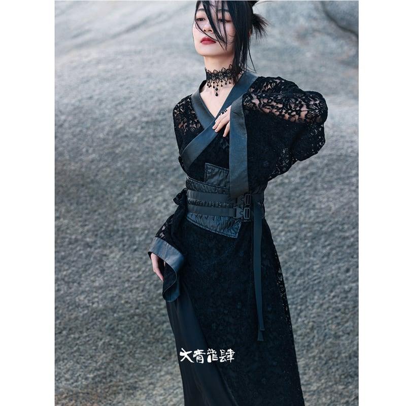 【大青龍肆シリーズ】★ベルト★ 帯 小物 飾り物 合わせやすい PU ブラック 黒い 個性的 デザイン性有り - ChinChic