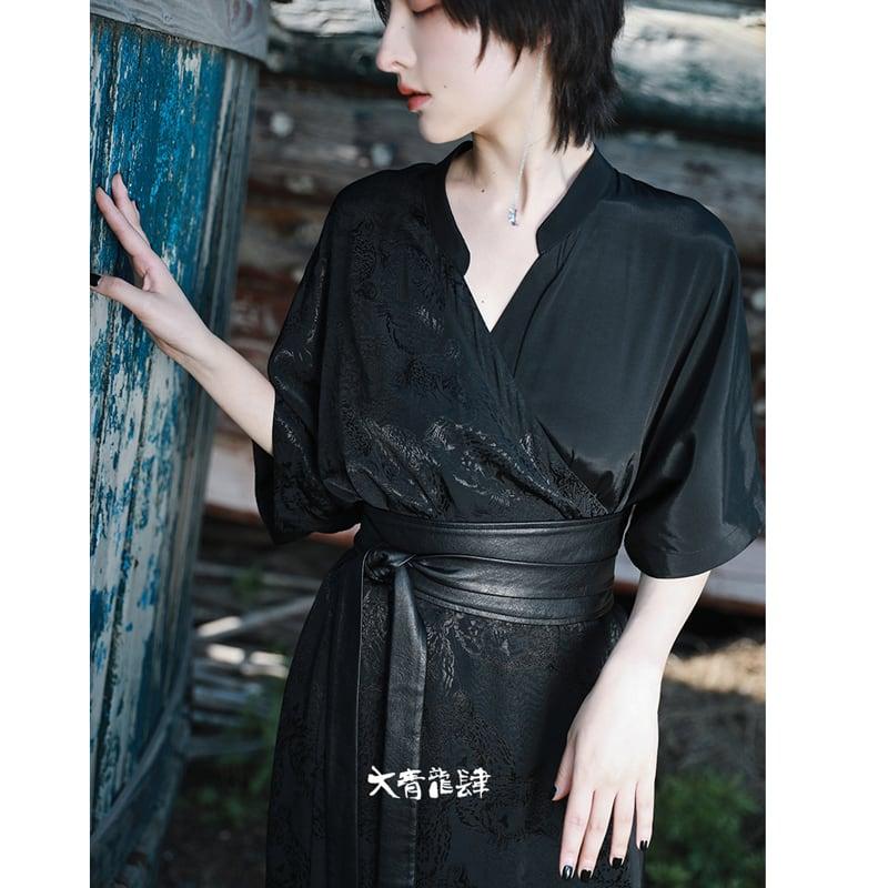 【大青龍肆シリーズ】★ベルト★ 帯 小物 飾り物 合わせやすい PU ブラック 黒い 無地 シンプル - ChinChic