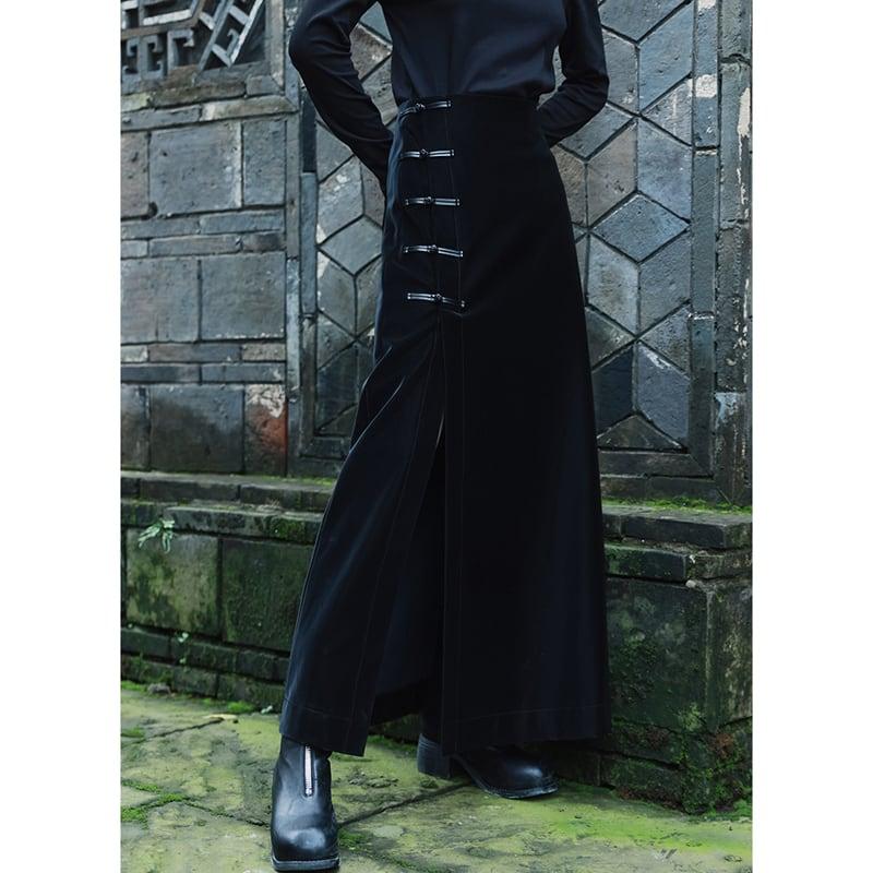 おすすめ!【大青龍肆シリーズ】★チャイナ風スカート★ PU ブラック ロング丈 着痩せ 合わせやすい - ChinChic