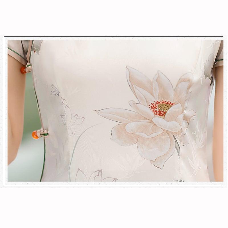 【RUYUNシリーズ】★チャイナドレス★ ワンピース ロング丈 蓮 ハス 半袖 ロング丈 大きいサイズ - ChinChic