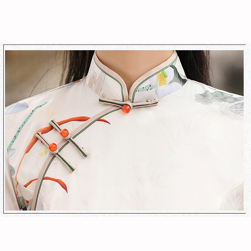 【RUYUNシリーズ】★チャイナドレス★ ワンピース ロング丈 蓮 ハス 半袖 ロング丈 大きいサイズ - ChinChic