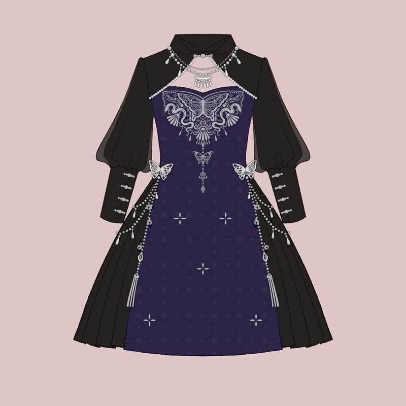 【塵煙雲夢---蝴蝶蠱シリーズ】★チャイナ風ワンピース★ 切り替え 長袖 中華服 イベント デート 撮影 普段着 S M L - ChinChic