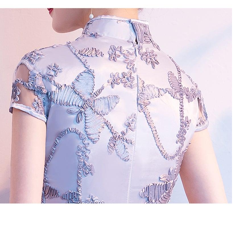 【爱裳花嫁シリーズ】★チャイナドレス★ ワンピース 刺繍入り マーメイドライン 綺麗め S M L 着痩せ シルバーグレー - ChinChic