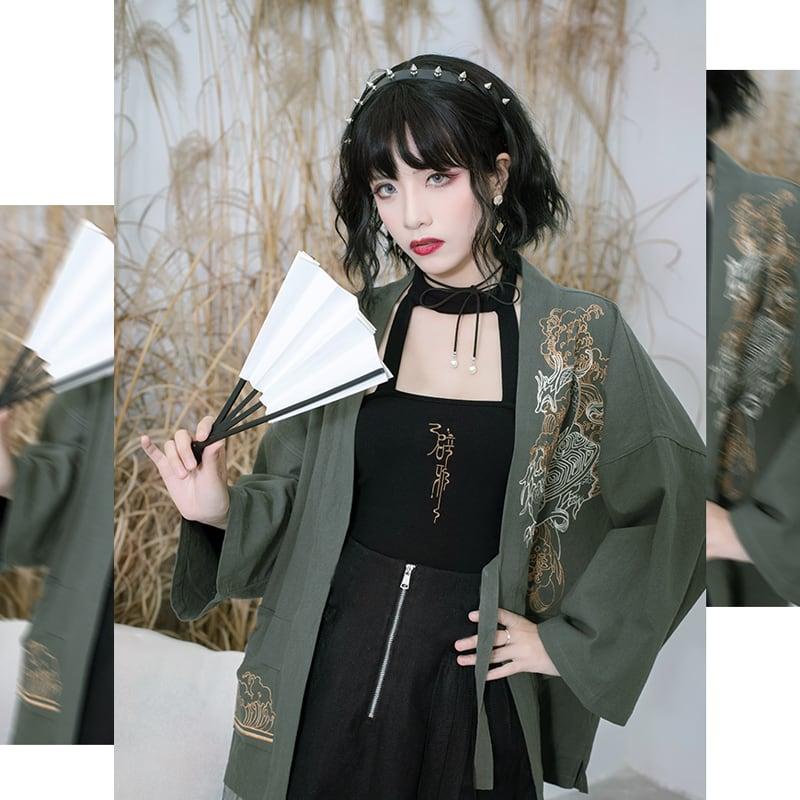 【卿棠シリーズ】★チャイナ風キャミソール★ セクシー 刺繍 ニットトップス ブラック 黒 S M L 合わせやすい - ChinChic