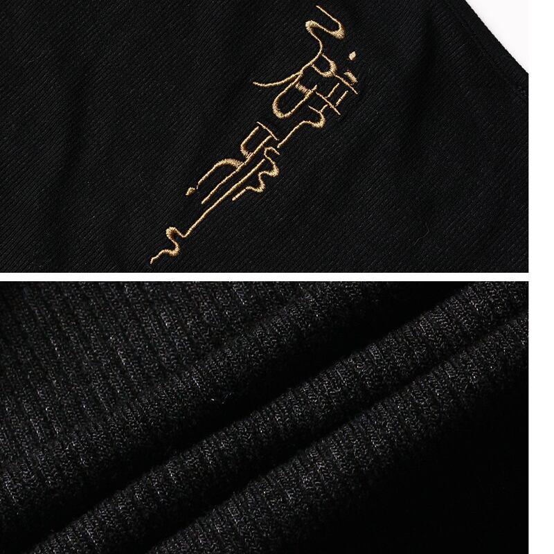 【卿棠シリーズ】★チャイナ風キャミソール★ セクシー 刺繍 ニットトップス ブラック 黒 S M L 合わせやすい - ChinChic