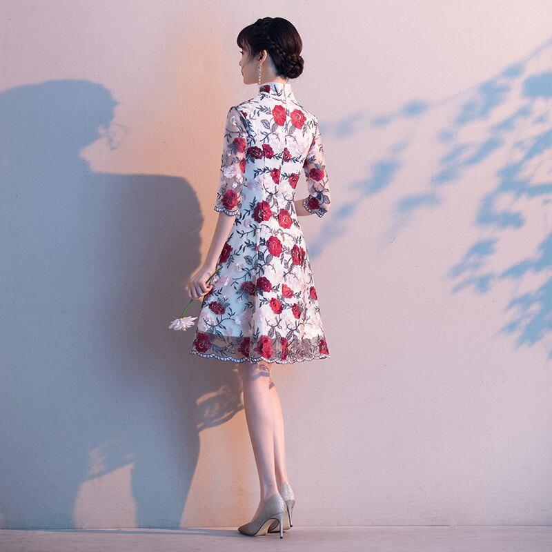 【亦画シリーズ】花刺繍入りチャイナドレス パーティー 二次会 お呼ばれドレス 大きいサイズ S M L LL 3L - ChinChic