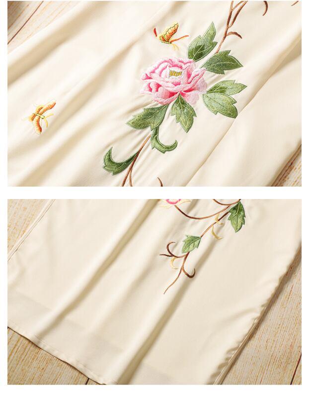 チャイナドレス ワンピース チャイナ風服 中華服 スタンドネック ノースリーブ ロング丈 エレガント 着痩せ 上品 大きいサイズ S M L LL 3L 普段着 パーティー 女子会 同窓会 アプリコット 刺繍入り - ChinChic