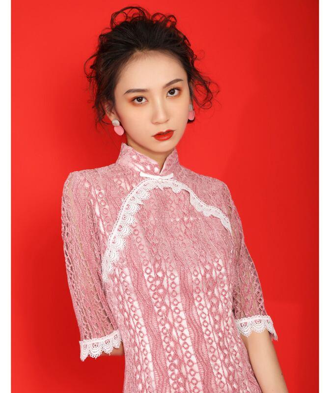 チャイナドレス ワンピース ドレス チャイナ風服 スタンドネック 半袖 ロング丈 エレガント 着痩せ 上品 レトロ 大きいサイズ S M L LL 3L 気質よい レース 可愛い - ChinChic