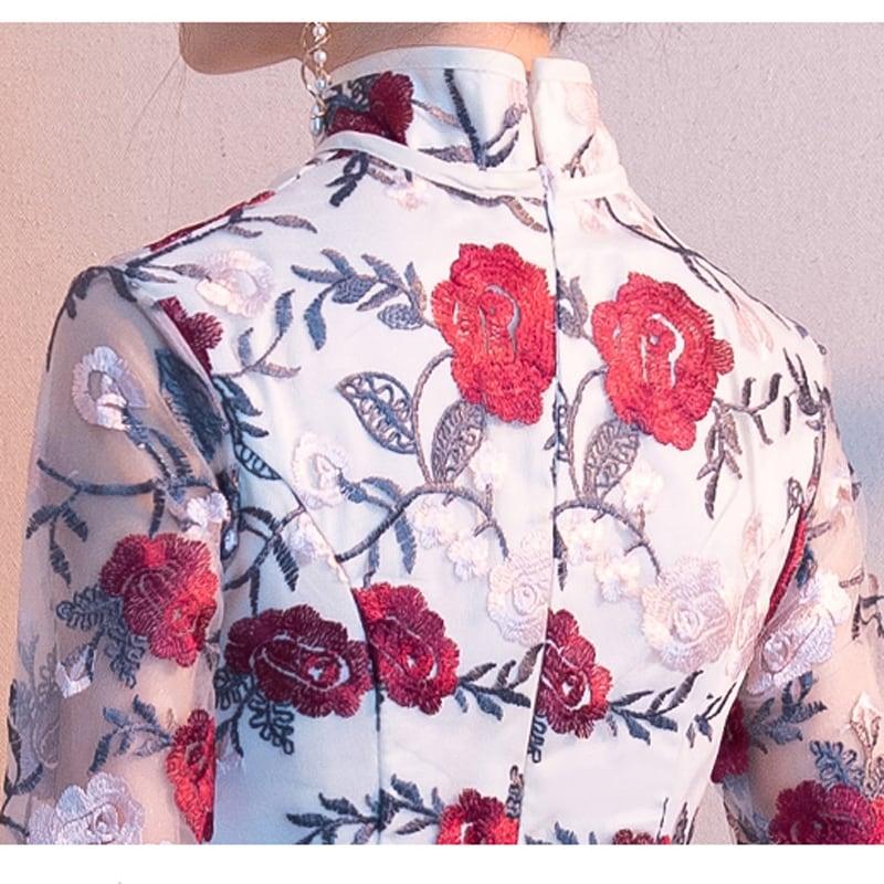 【亦画シリーズ】花刺繍入りチャイナドレス パーティー 二次会 お呼ばれドレス 大きいサイズ S M L LL 3L - ChinChic