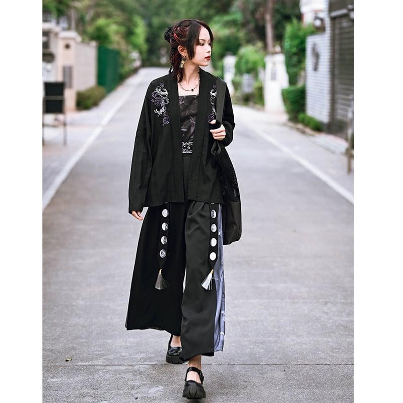 【古怪舍---卯兔シリーズ】★チャイナ風帯★ ベルト フリンジ S M L XL 合わせやすい ブラック 黒い - ChinChic