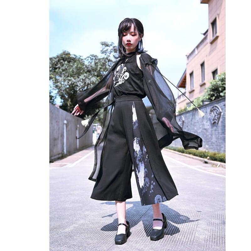 【古怪舍---山海経シリーズ】★チャイナ風ズボン★ ガウチョパンツ ボトムス 春 夏 切り替え S M L XL 気質アップ - ChinChic