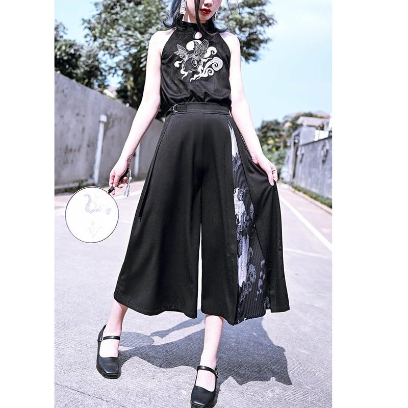 【古怪舍---山海経シリーズ】★チャイナ風ズボン★ ガウチョパンツ ボトムス 春 夏 切り替え S M L XL 気質アップ - ChinChic