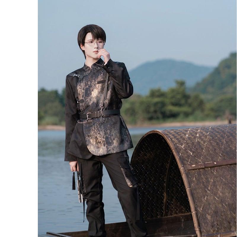【卿棠シリーズ】★チャイナ風アウター★ 男女兼用 メンズ 切り替え プリント レトロ S M L XL 2XL - ChinChic