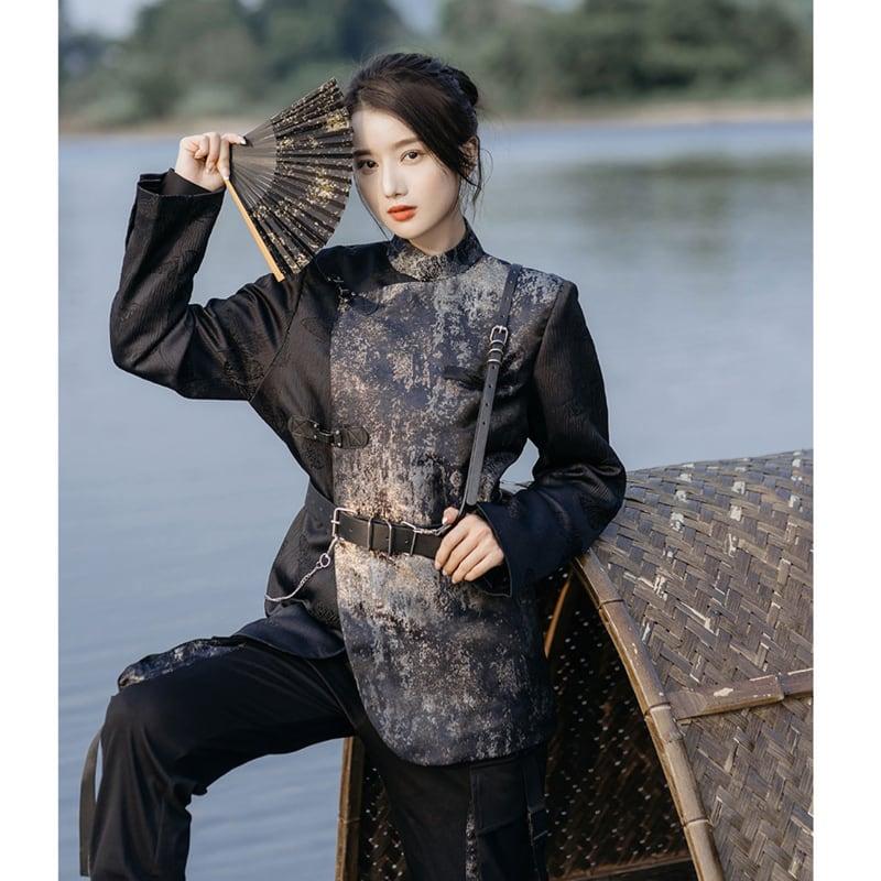 【卿棠シリーズ】★チャイナ風アウター★ 男女兼用 メンズ 切り替え プリント レトロ S M L XL 2XL - ChinChic