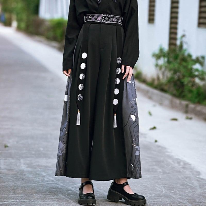 【古怪舍---卯兔シリーズ】★チャイナ風帯★ ベルト フリンジ S M L XL 合わせやすい ブラック 黒い - ChinChic