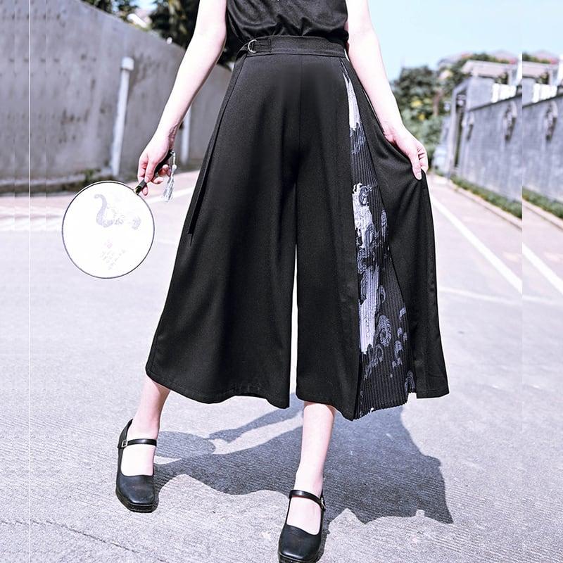 【古怪舍---山海経シリーズ】★チャイナ風ズボン★ ガウチョパンツ ボトムス 春 夏 切り替え S M L XL 気質アップ - ChinChic