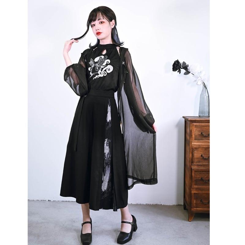 【古怪舍---山海経シリーズ】★チャイナ風ズボン★ ガウチョパンツ ボトムス 春 夏 切り替え S M L XL 気質アップ - ChinChic