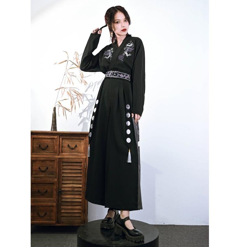 【古怪舍---卯兔シリーズ】★チャイナ風帯★ ベルト フリンジ S M L XL 合わせやすい ブラック 黒い - ChinChic