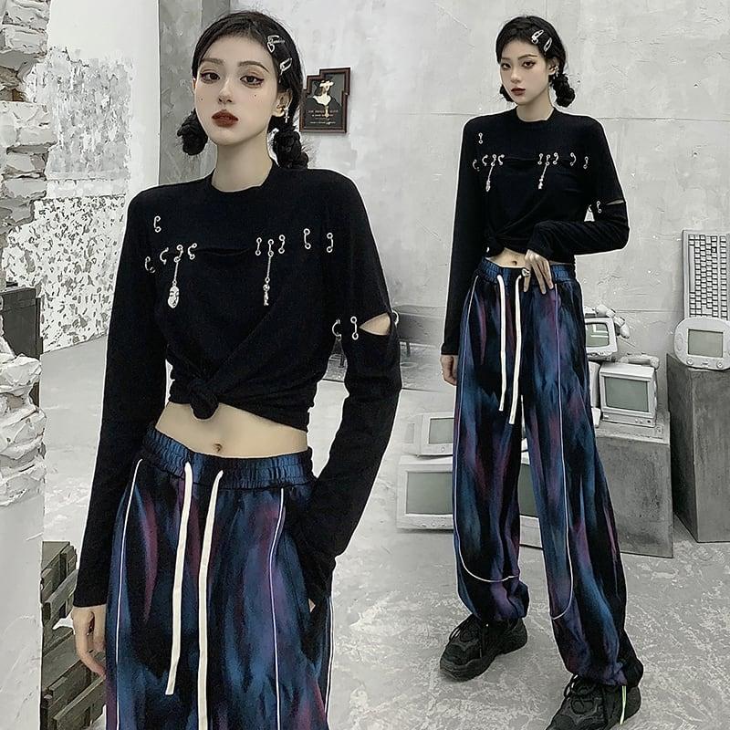 【SEXYシリーズ】★セットアップ 単品注文★ トップスORズボン 着痩せ チェーン付きTシャツ カジュアルパンツ - ChinChic