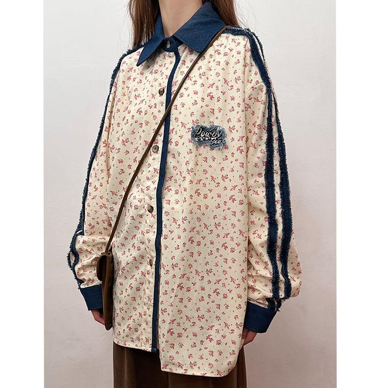 ✿新作!【SOLDOUTシリーズ】★シャツ★ 花柄シャツ 長袖シャツ トップス 男女兼用 メンズ 切り替え 合わせやすい - ChinChic