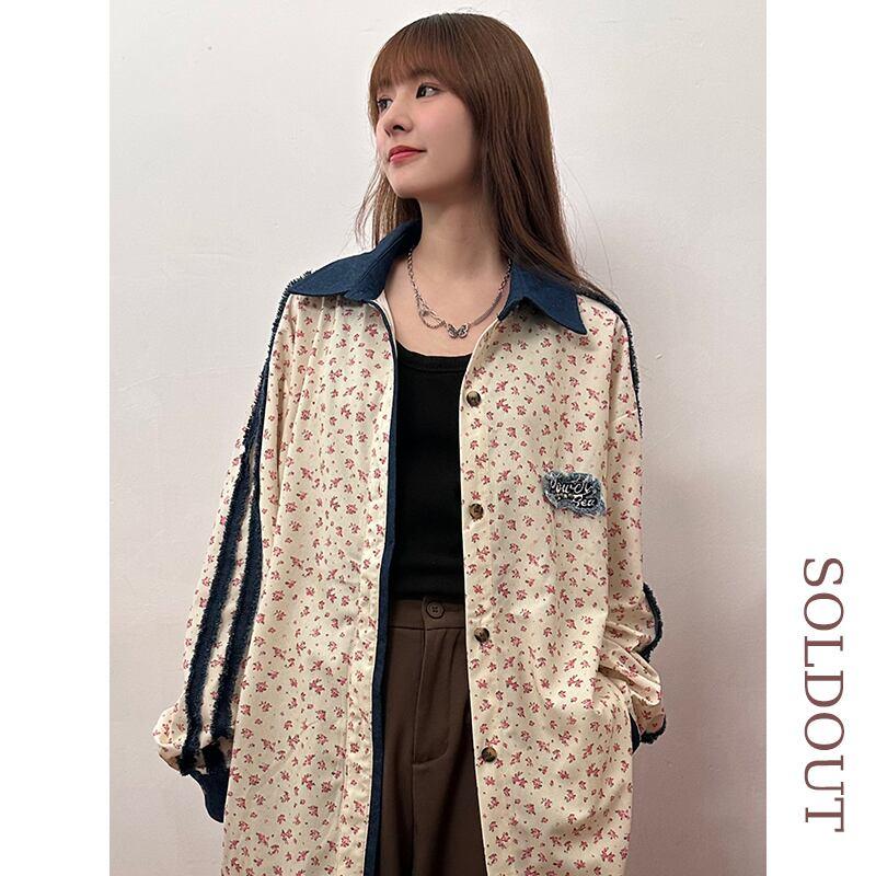 ✿新作!【SOLDOUTシリーズ】★シャツ★ 花柄シャツ 長袖シャツ トップス 男女兼用 メンズ 切り替え 合わせやすい - ChinChic