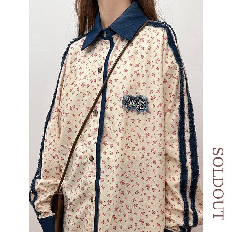 ✿新作!【SOLDOUTシリーズ】★シャツ★ 花柄シャツ 長袖シャツ トップス 男女兼用 メンズ 切り替え 合わせやすい - ChinChic