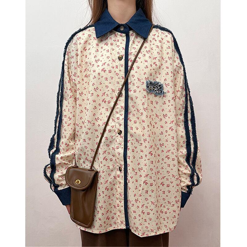✿新作!【SOLDOUTシリーズ】★シャツ★ 花柄シャツ 長袖シャツ トップス 男女兼用 メンズ 切り替え 合わせやすい - ChinChic