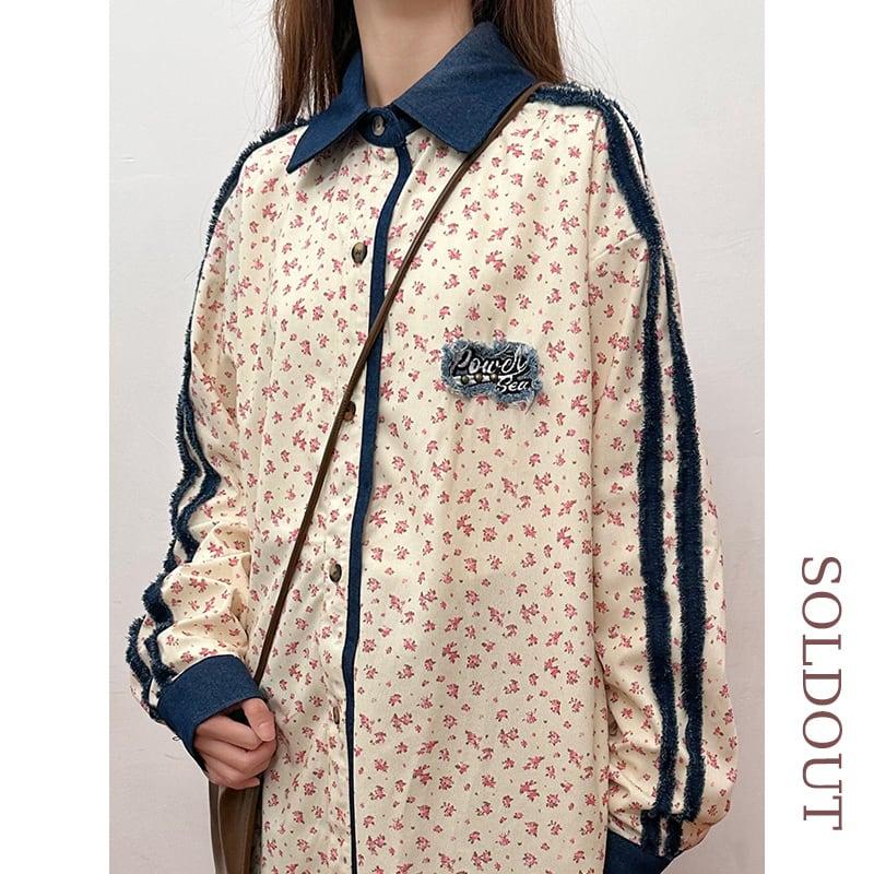 ✿新作!【SOLDOUTシリーズ】★シャツ★ 花柄シャツ 長袖シャツ トップス 男女兼用 メンズ 切り替え 合わせやすい - ChinChic