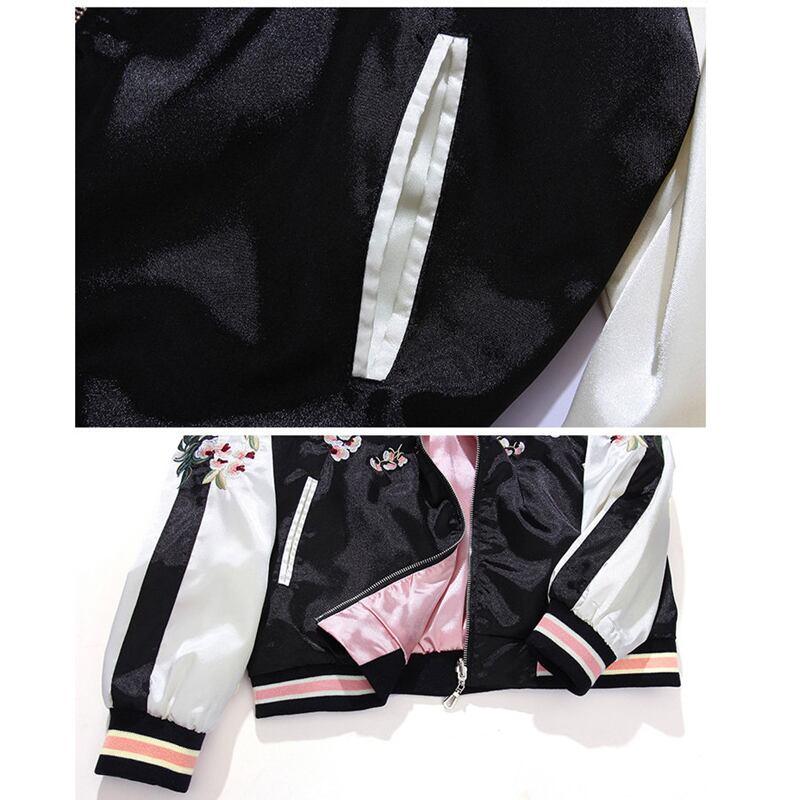 花刺繍スタジャン ジャケット 両面着れる服 チャイナ風服 SS S M L LL 男女兼用 カップル服 ピンク+黒 - ChinChic